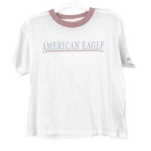 American Eagle White Burnout Spellout Ringer T Shirt Sz XS